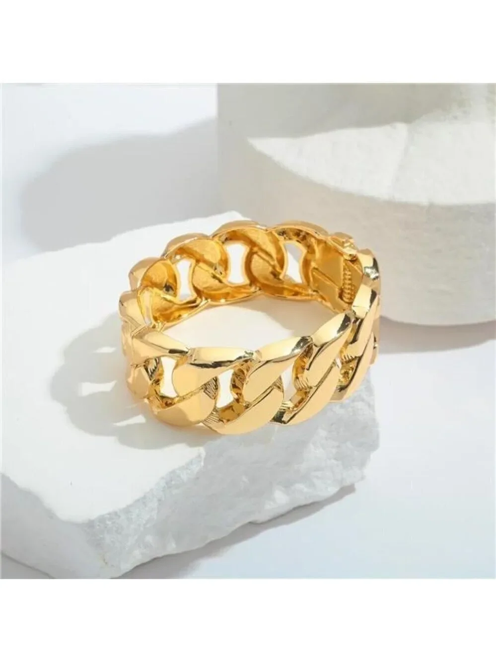 Chunky Gold Tone Bangle Bracelets for Women Thick Wide Hinged Cuff Bracelet